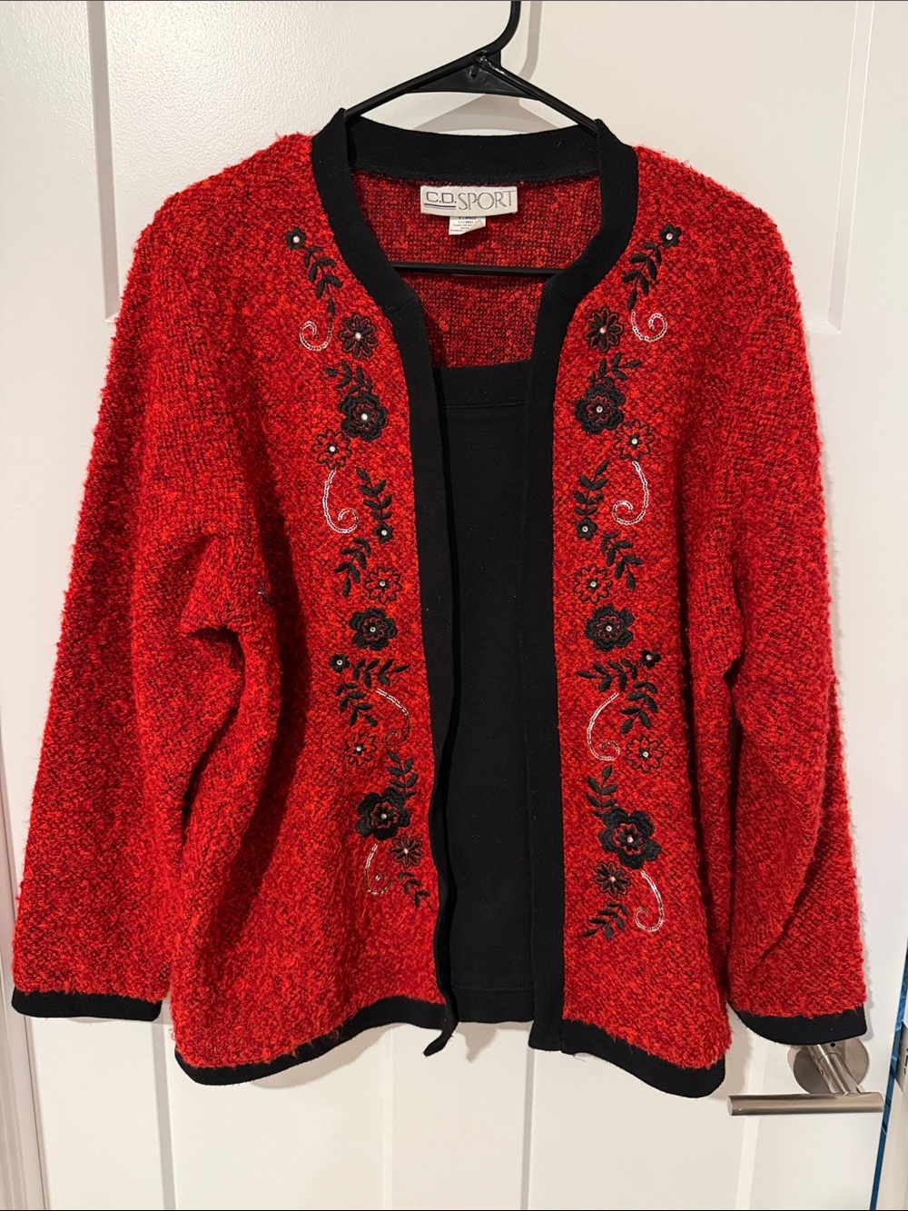 Women's Red Embroidered Sweater